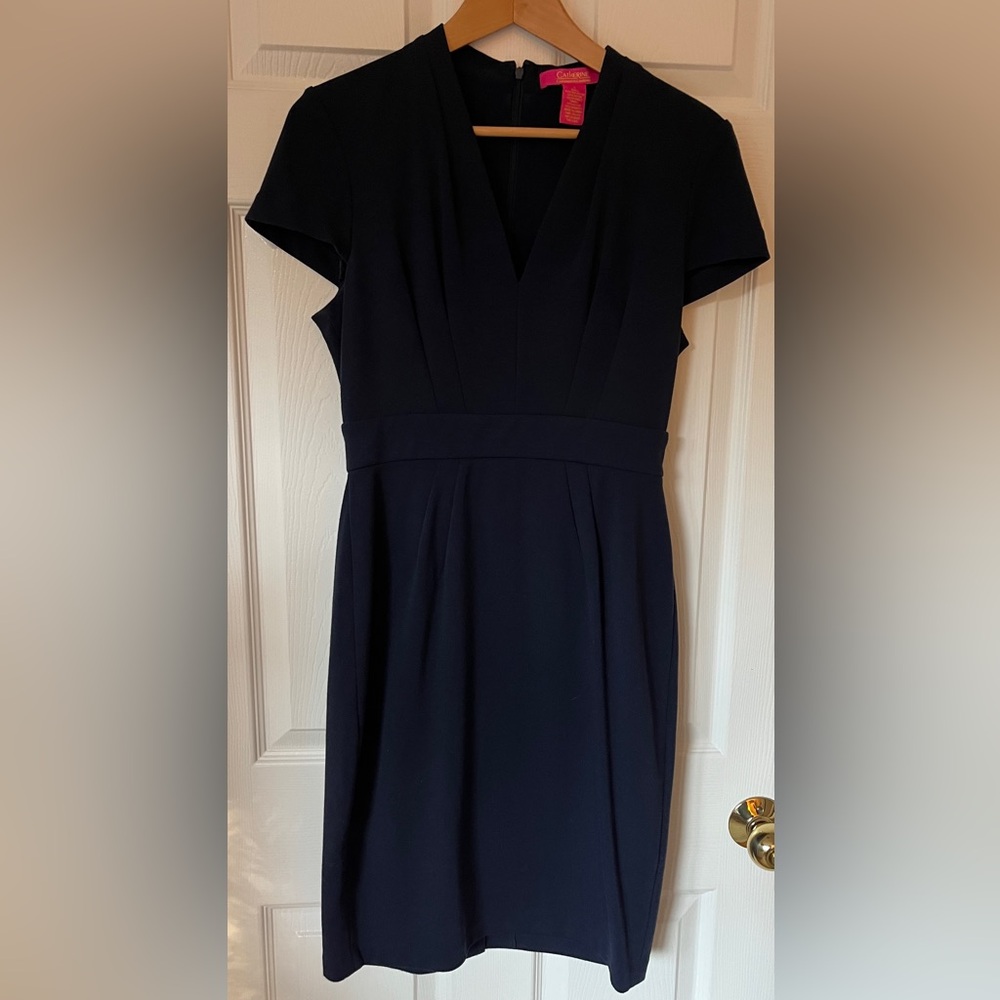 Catherine Malandrino Dale Dress Navy Blue Soft Stretch Knit Size 4 Career *EUC - Picture 3 of 8